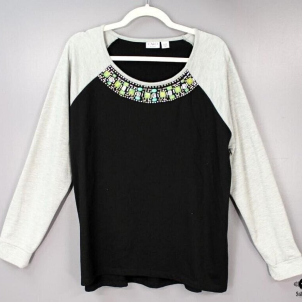 CATO Black & White Color block  Embellished Beaded Tunic Jersey Top Size 18 20